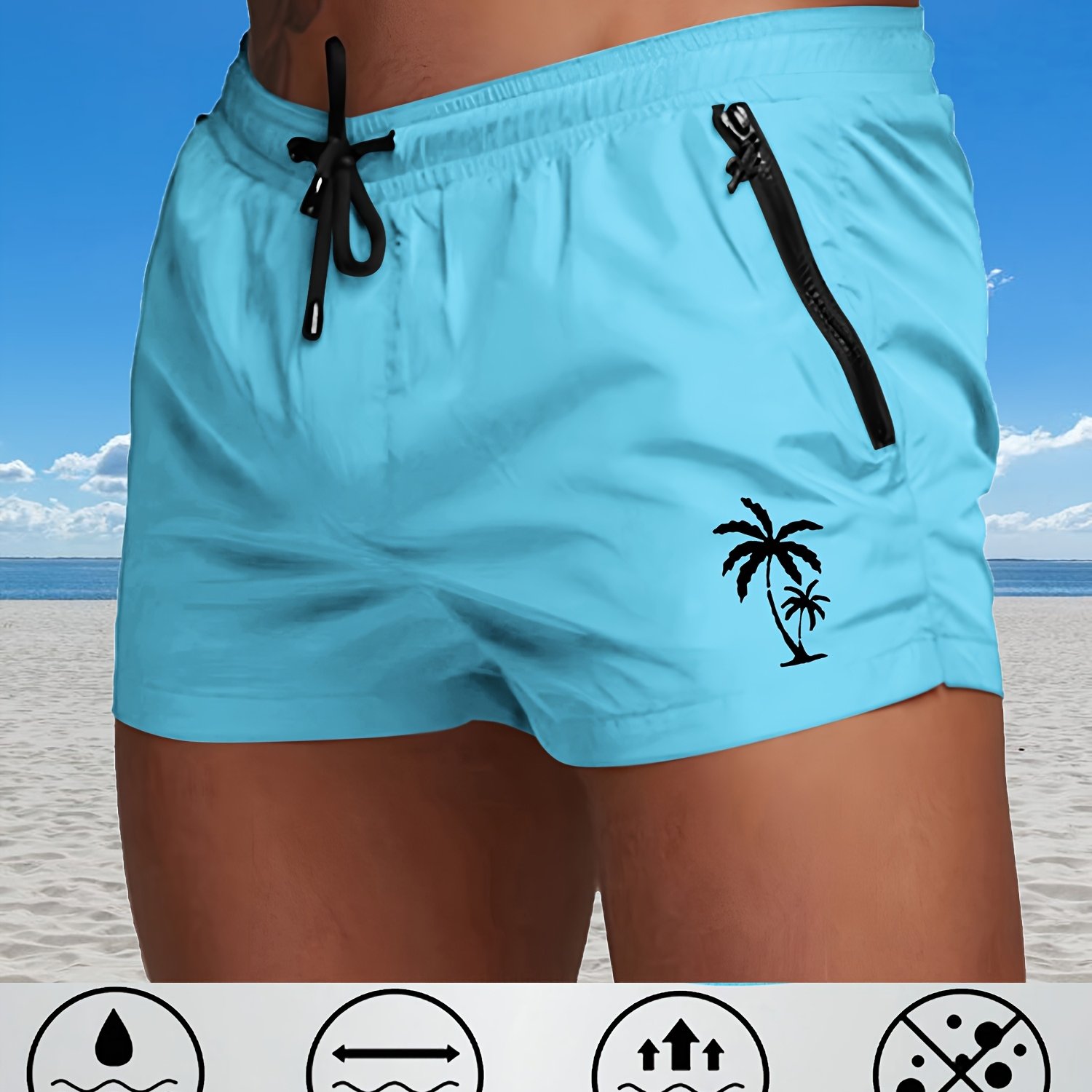 Coconut Tree Print Men's Beach Shorts Island Vacation Beach Print Swim Trunks Summer