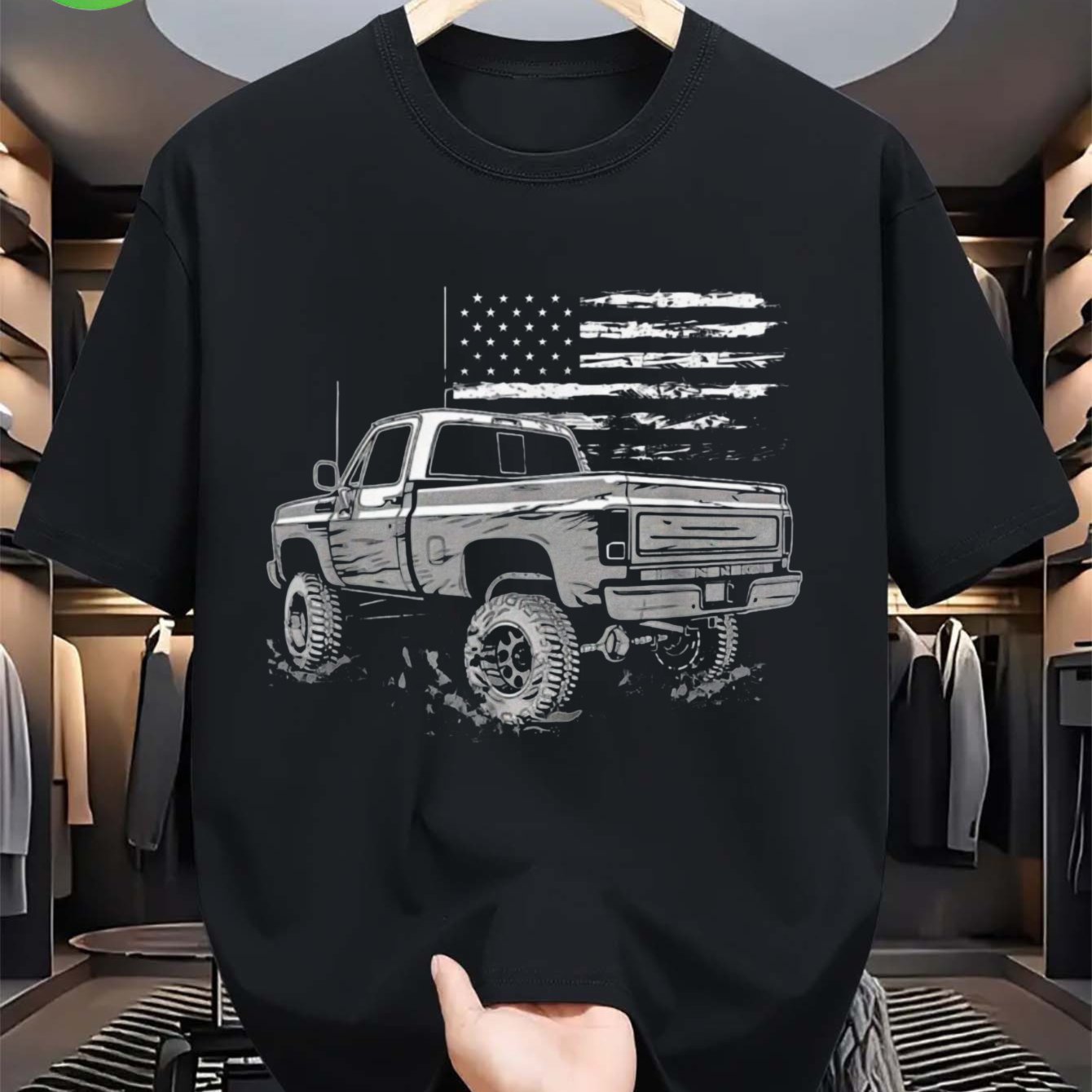 Image of Men' S Vintage Pickup Truck T- Shirt - , Comfortable Cotton, Casual Round Neck Tee, Machine Washable, Casual Wear Patriotic Graphic Tee Machine Washable Top