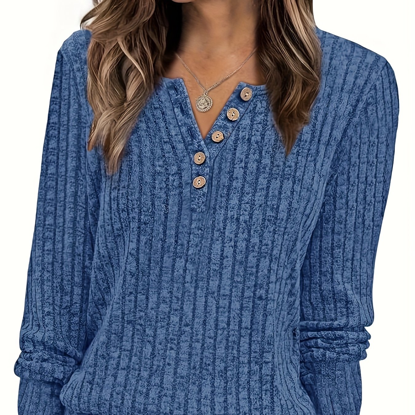 TEMU Women's New Autumn/winter Round Neck Casual Fashion Button Long Sleeve T-shirt