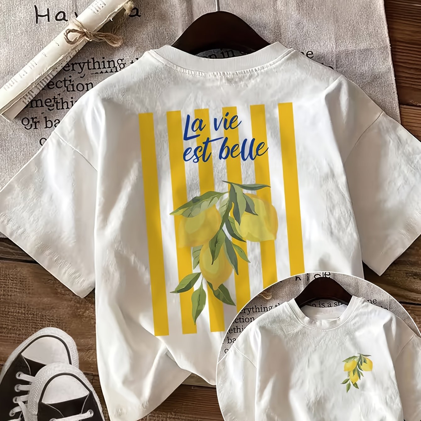 TEMU Graphic Print T-shirt, Short-sleeved Round-neck Casual Top, Suitable For Summer And Spring Wear, Women's Clothing