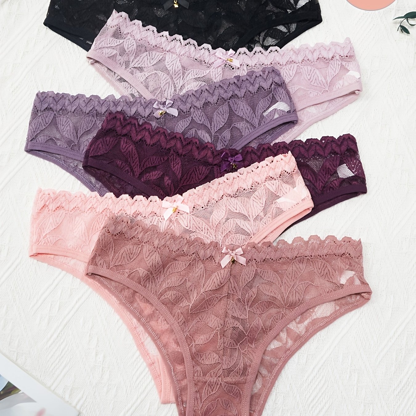 TEMU Set Of Lace Panties, Breathable And Stretchy Comfortable Underwear, In Colors With Floral Patterns