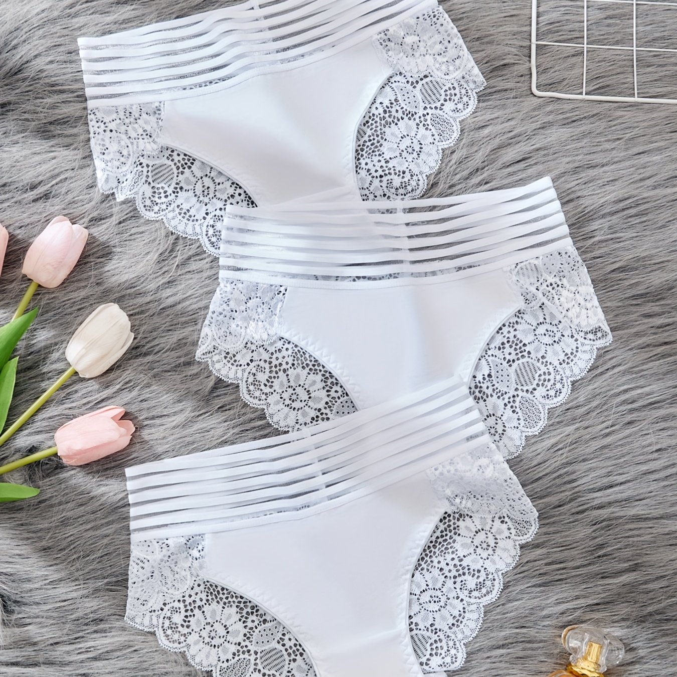 Image of 3pcs Dorsu Women' Color Lace Underwear - Full-brief Minimalist Panties, Soft Breathable Daily Wear, Comfortable Casual & For /, Discreet Everyday (non-)
