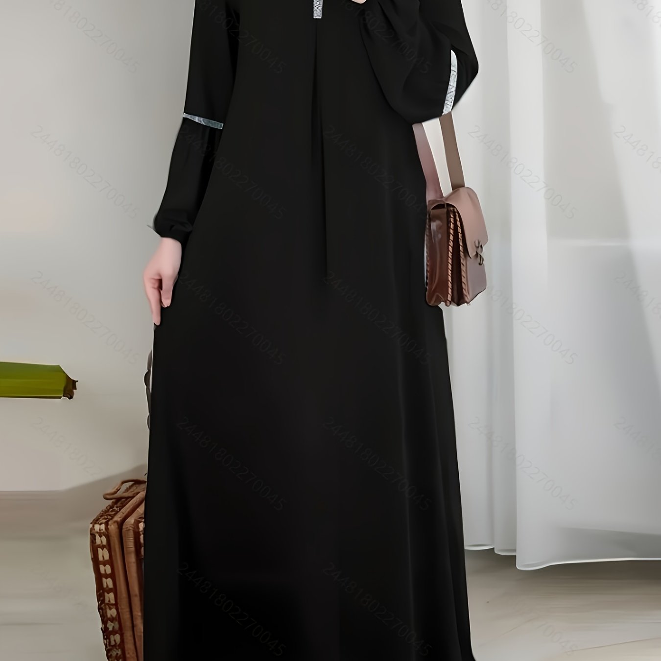TEMU Robe Abaya Musulmane à Manches Longues, Décontractée, à Paillettes, Robe d'Été