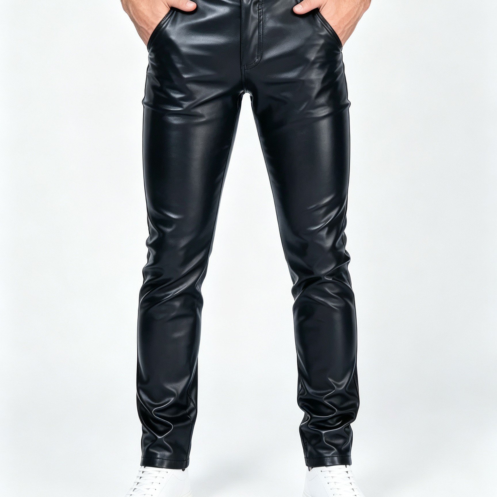 Image of Men's Black Skinny Pants - Stretch Trousers With Beltless Suitable For Casual Streetwear, Office & Casual Attire, Machine Washable Pants (no Belt Included)