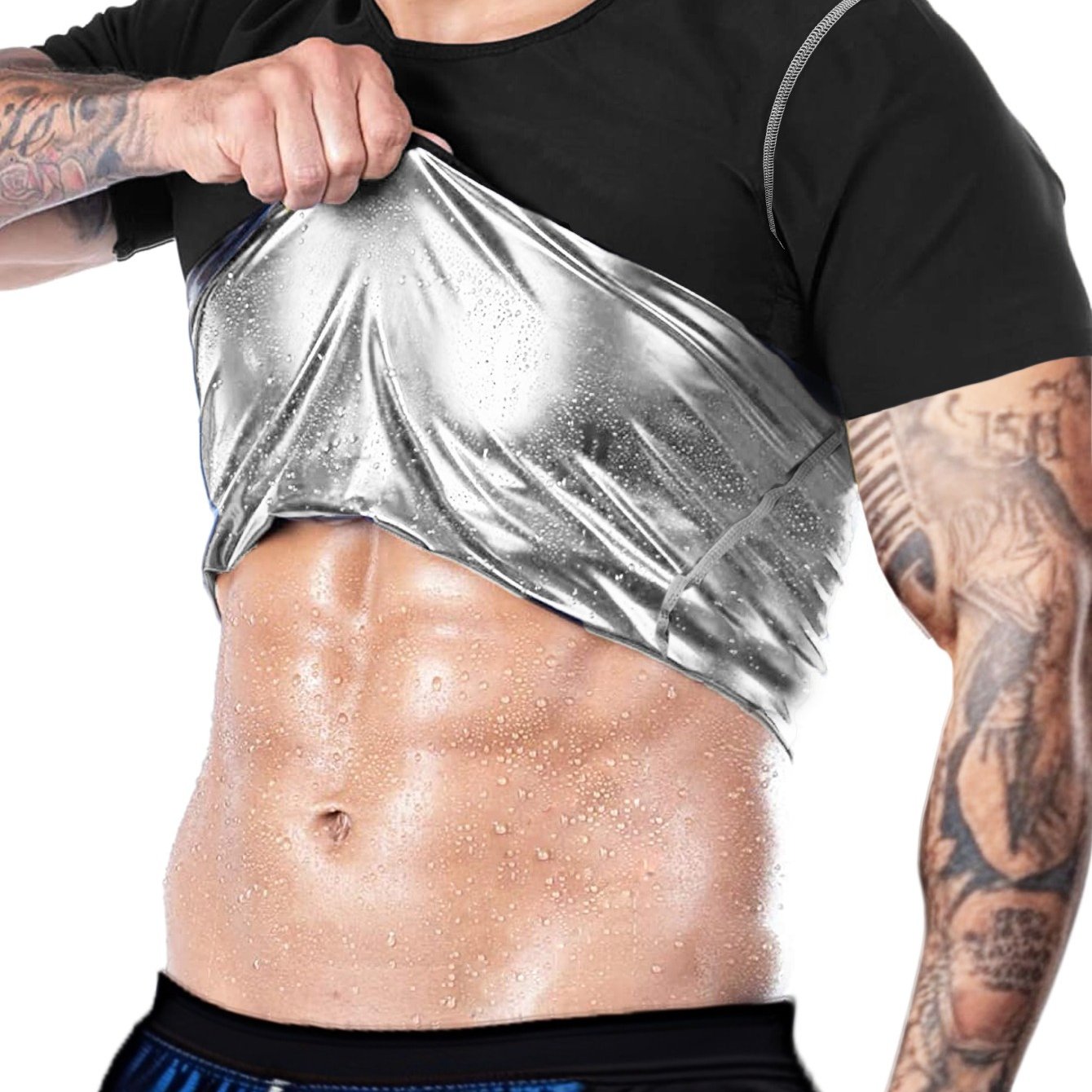 E-shop Sauna-Shirt für Herren - Kurzarm Saunaanzug mit Wärmeabsorption für Männer, Kompressions-Trainingsanzug für Fitnessstudio, Sport