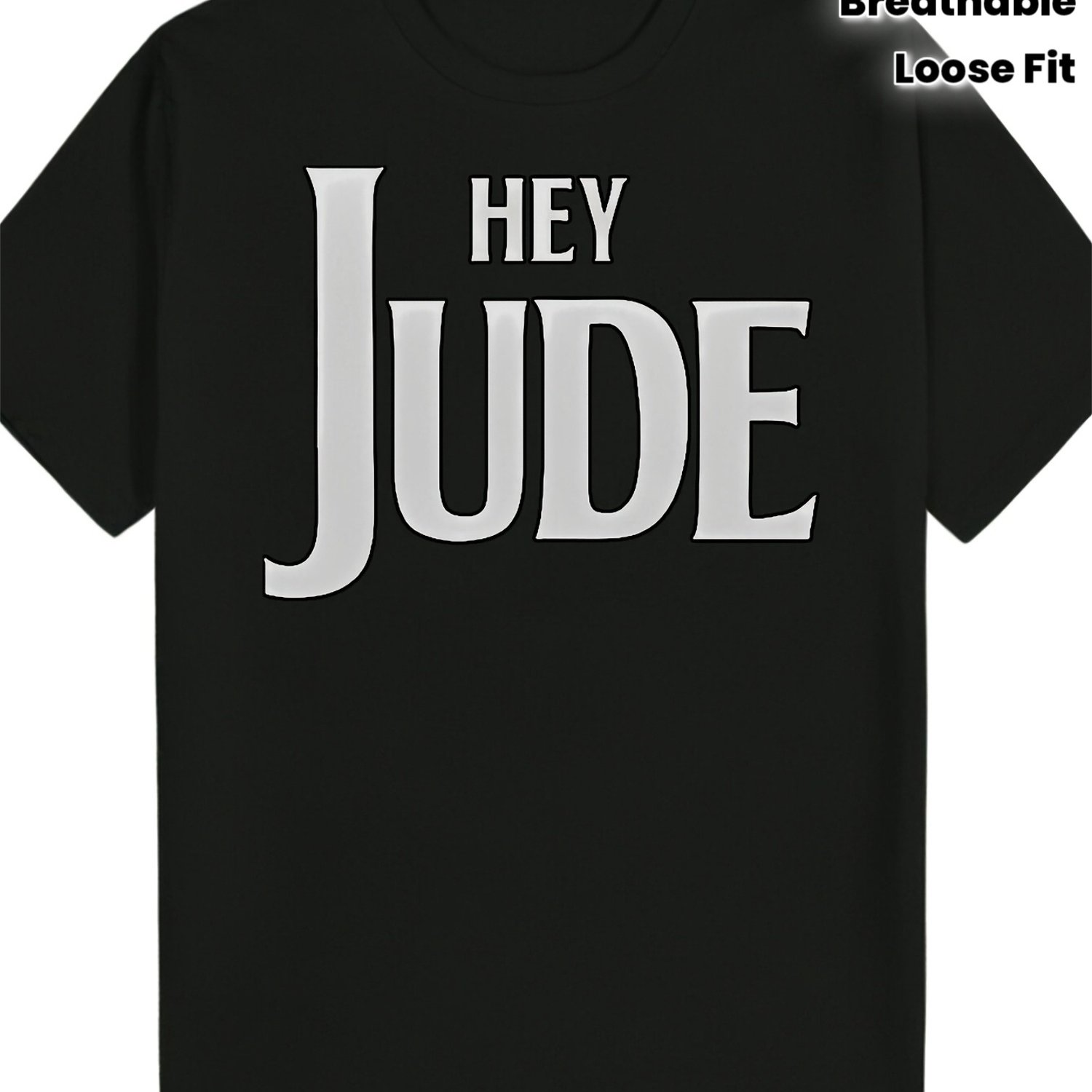 TEMU Men's "heyjue" Lyrics T-shirt - Black Background With Text, Lightweight And Breathable, Round Neck, Short Sleeves, Casual Loose Fit Suitable For