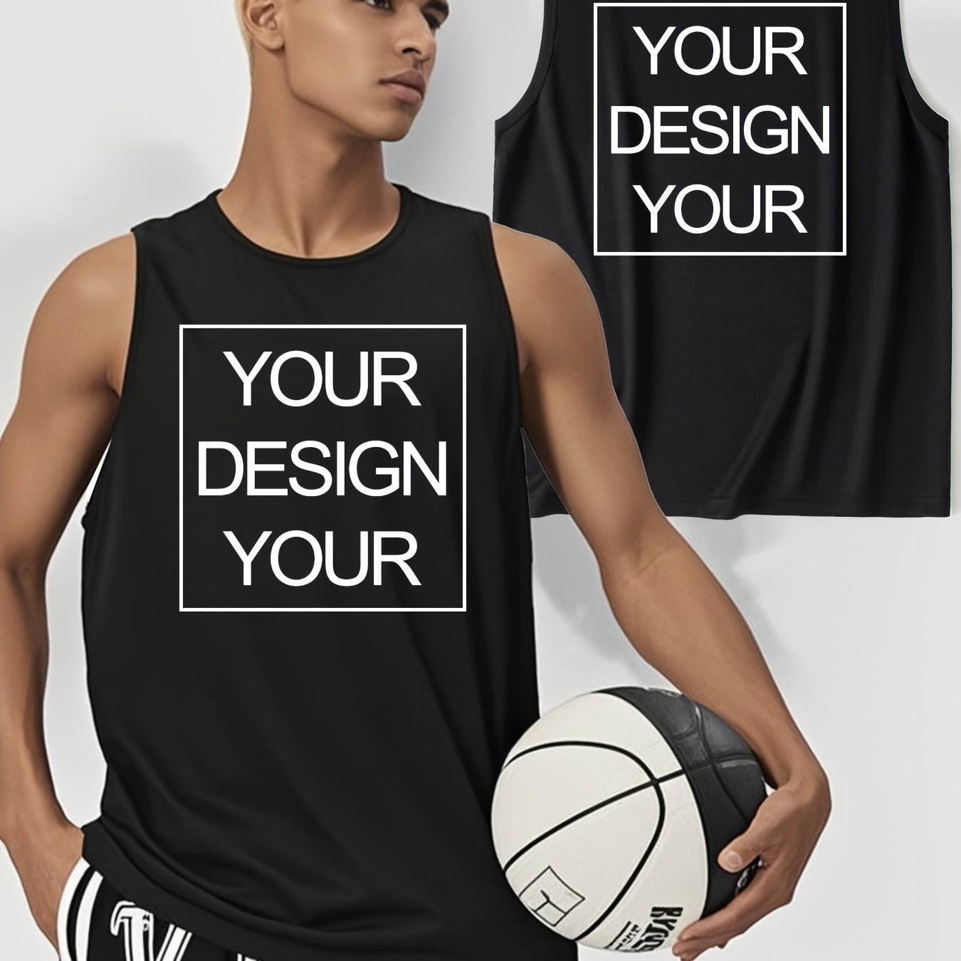 TEMU Custom Men's Vest, Summer Quick-dry Sleeveless Sports Vest, Custom Printed Pattern Photo Logo. Comfortable And Breathable, For Fitness, Running,