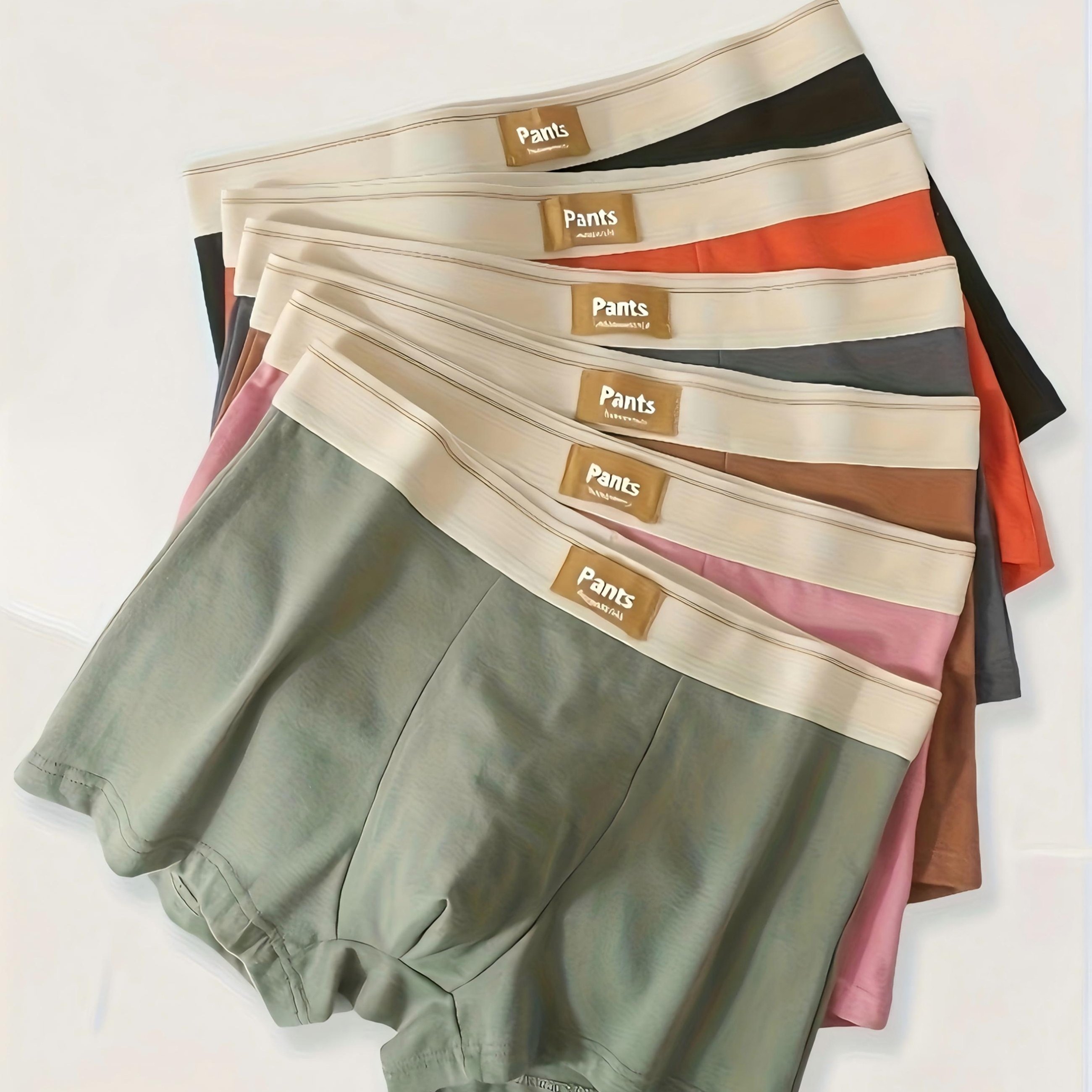 TEMU 5pcs Assorted Colors Men&;s And Teen Stretch Fiber Boxer Briefs - Solid Color, Simple With Elastic Waistband, Soft And Comfortable,