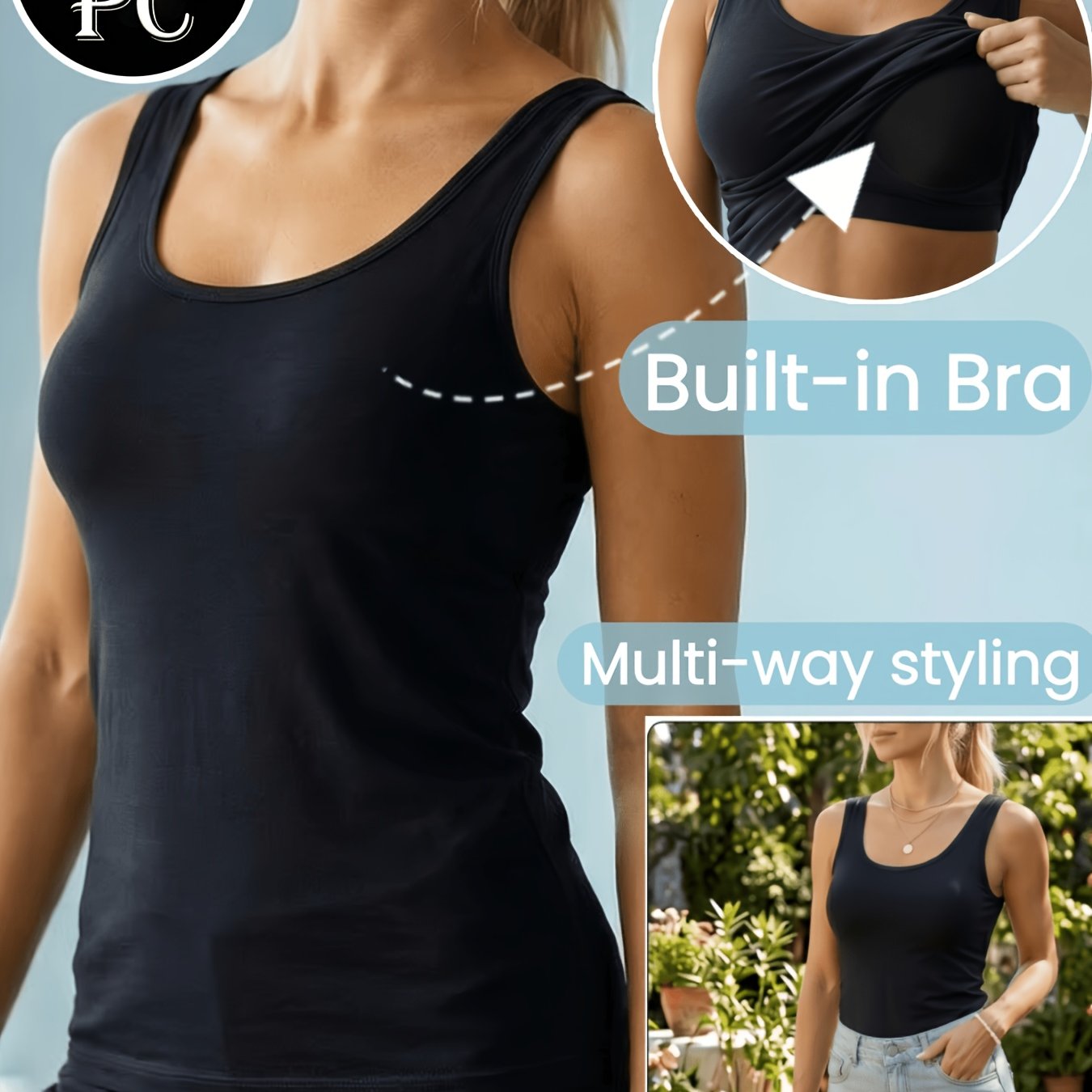 TEMU 1pc Women's Casual Vest With Built-in Padding, Bra Integrated High-elastic Daily Outerwear Top, Casual