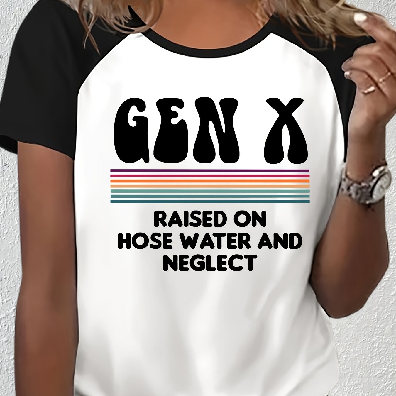 TEMU In Water Pipe Water And Print Spring And Summer Women's Casual Round Neck Raglan Short-sleeved T80-a42-2522118