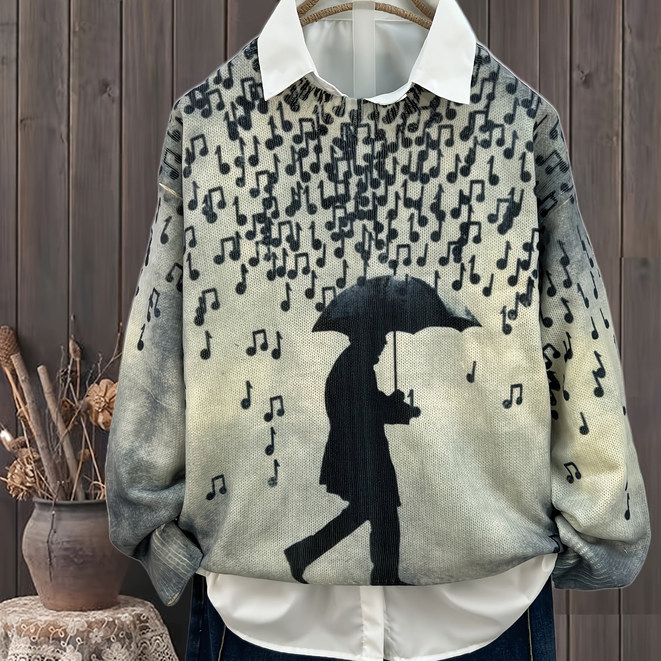 TEMU Plus Size, 2d Flat Pattern Autumn/ New Stylish Versatile Pullover Round Neck Long Sleeve Women's Top Flat Trendy Women's Sweater
