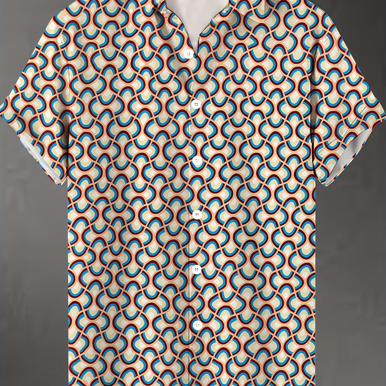 TEMU Camisa vintage de hombre con botones, camisa vintage de manga corta para verano, playa y estilo , camisa de manga corta con geométricos para