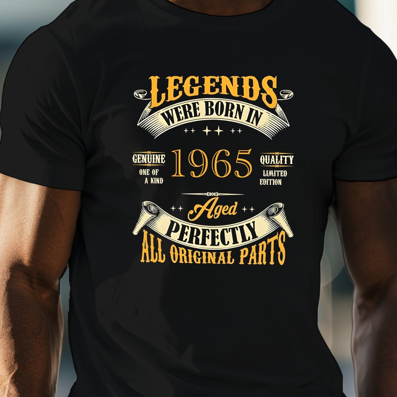TEMU Legend Was Born 1965 Print, Men's Round Crew Neck Short Sleeve Tee, Casual T-shirtcasual Comfy Lightweight Top For Summer