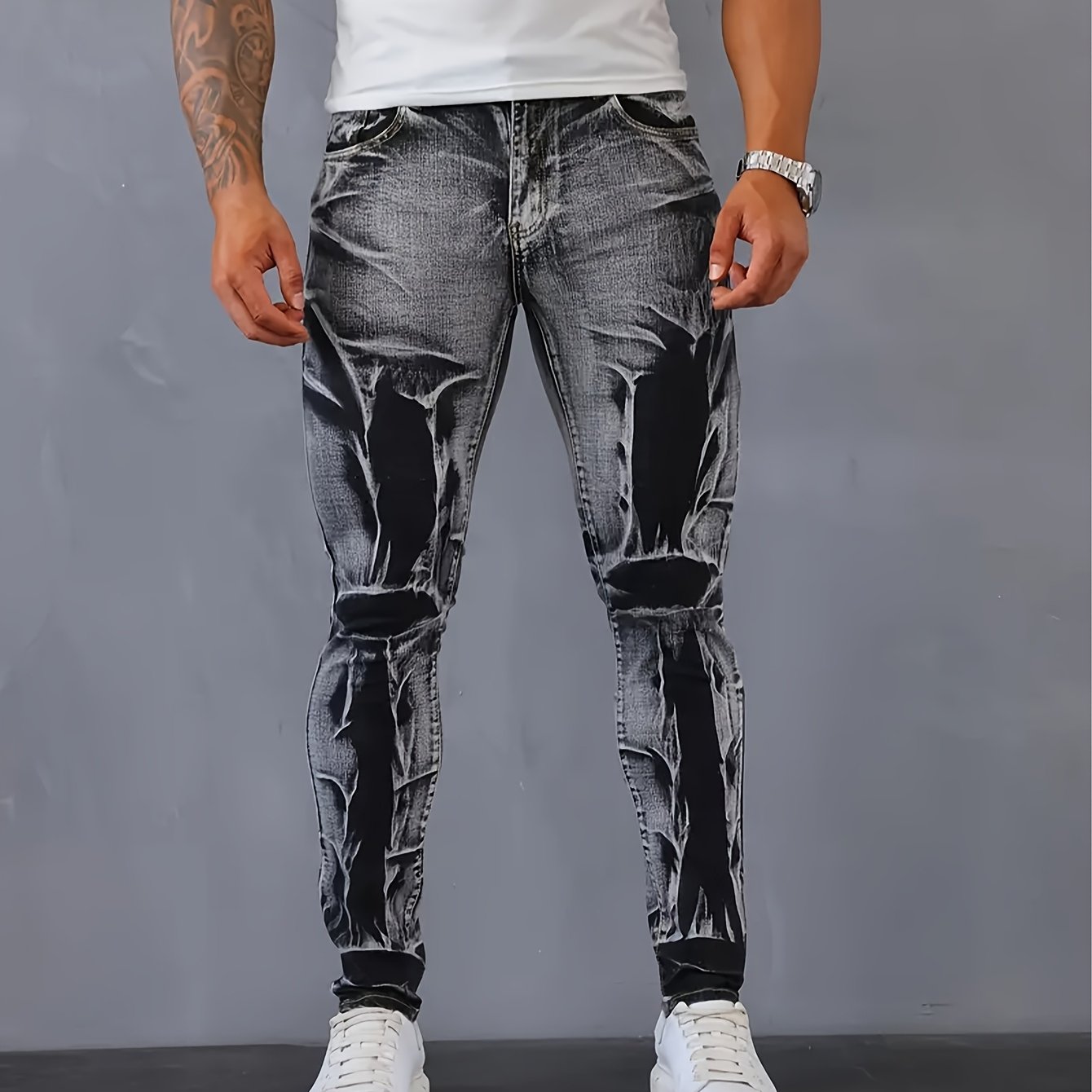 Men's Jeans Elastic Irregular Tassel Slim Fit Trousers For Men, Apparel (, No Belt Included)