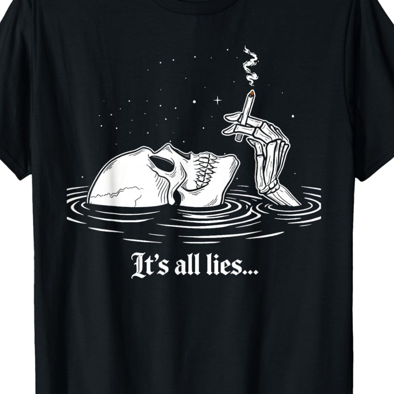 Men's & Women's Funny Smoking Skeleton Graphic T-shirt - " All " Dark Aesthetic Casual Round Neck Tee Suitable For Wear, Machine Washable For Parties & Everyday Outfits