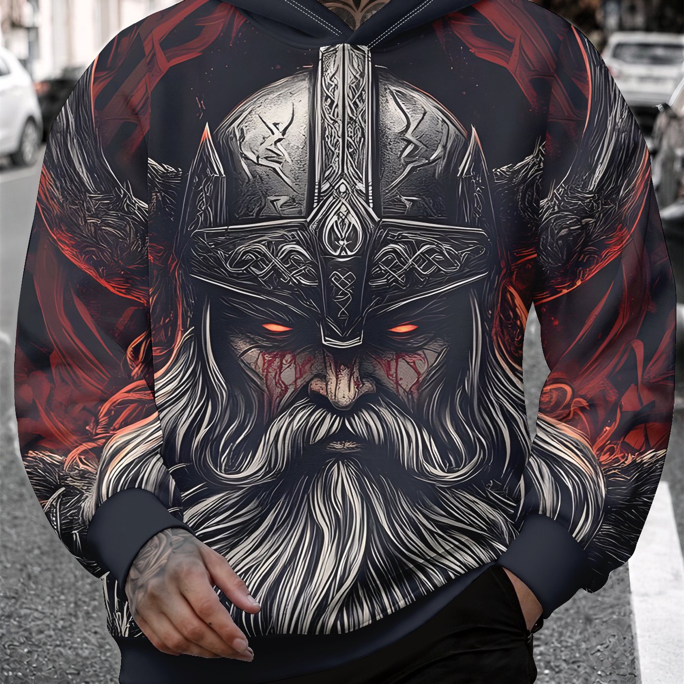 TEMU Men's Double-sided Print Hoodie, Ideal For Daily Wear Viking Enthusiasts And Rugged Workwear Style Lovers