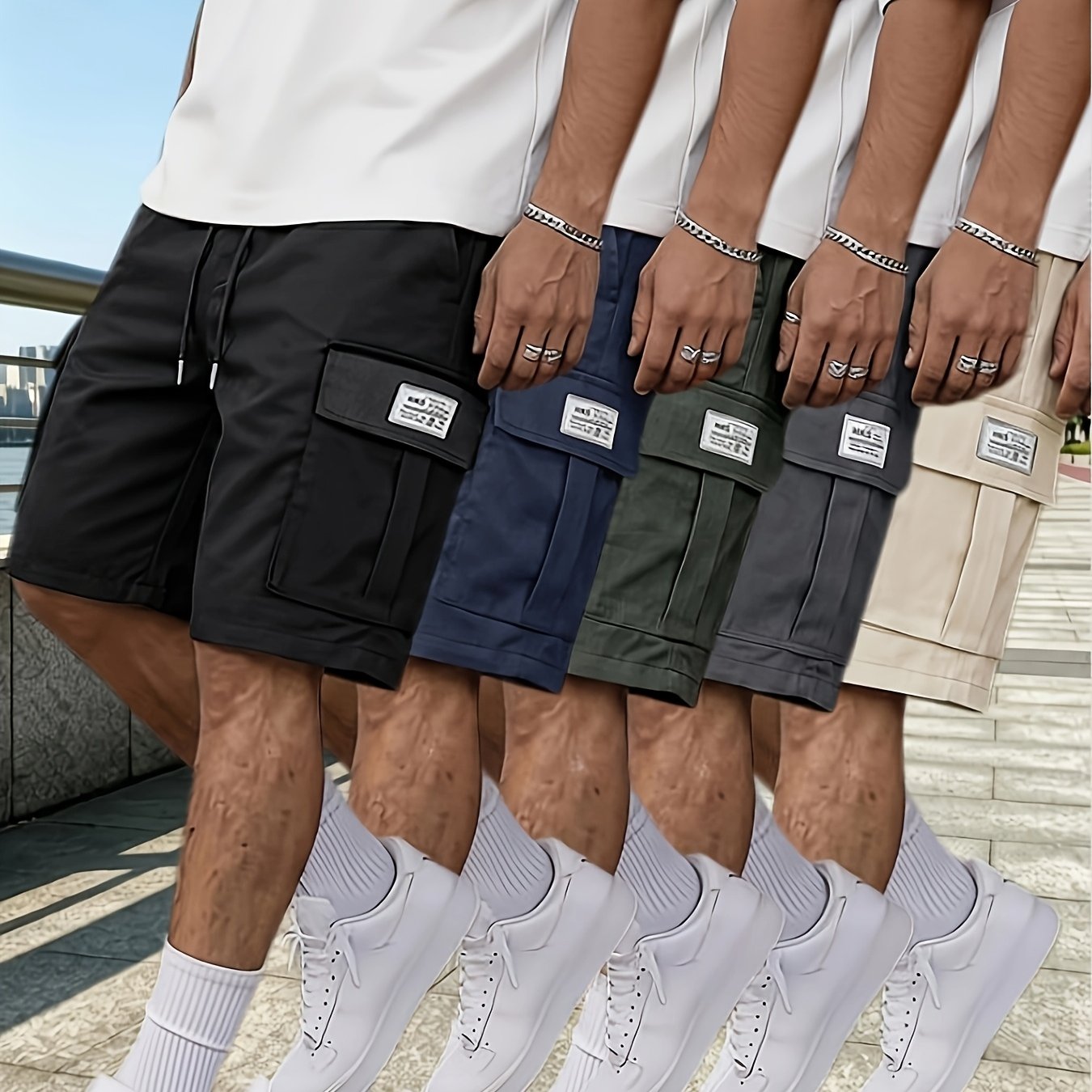 TEMU 5pcs Men's Cargo Pants, Men's Shorts, Plus Size Cargo Shorts, Capri Pants, Loose Summer Multi-pocket Shorts, Solid Color Cargo Shorts, Outdoor