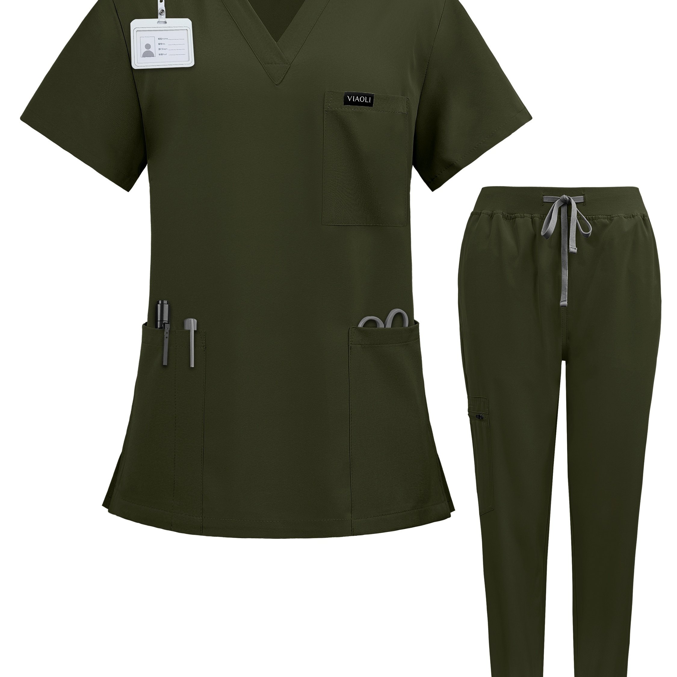TEMU Unisex Surgical Uniform Nurse Accessories Veterinary Scrub Uniform Work Clothing Nursing Suit, Nurse Scrubs, Nurse Pants, Nursing Scrubs Set For