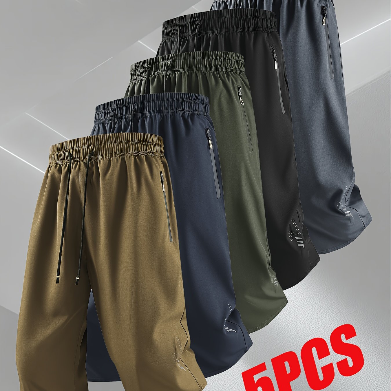 TEMU 5pcs Set New Summer Men's Plus Size Over-the-knee Shorts And Knee-length Shorts Adjustable Elastic Waistband And Zipper Pockets - Summer Outdoor