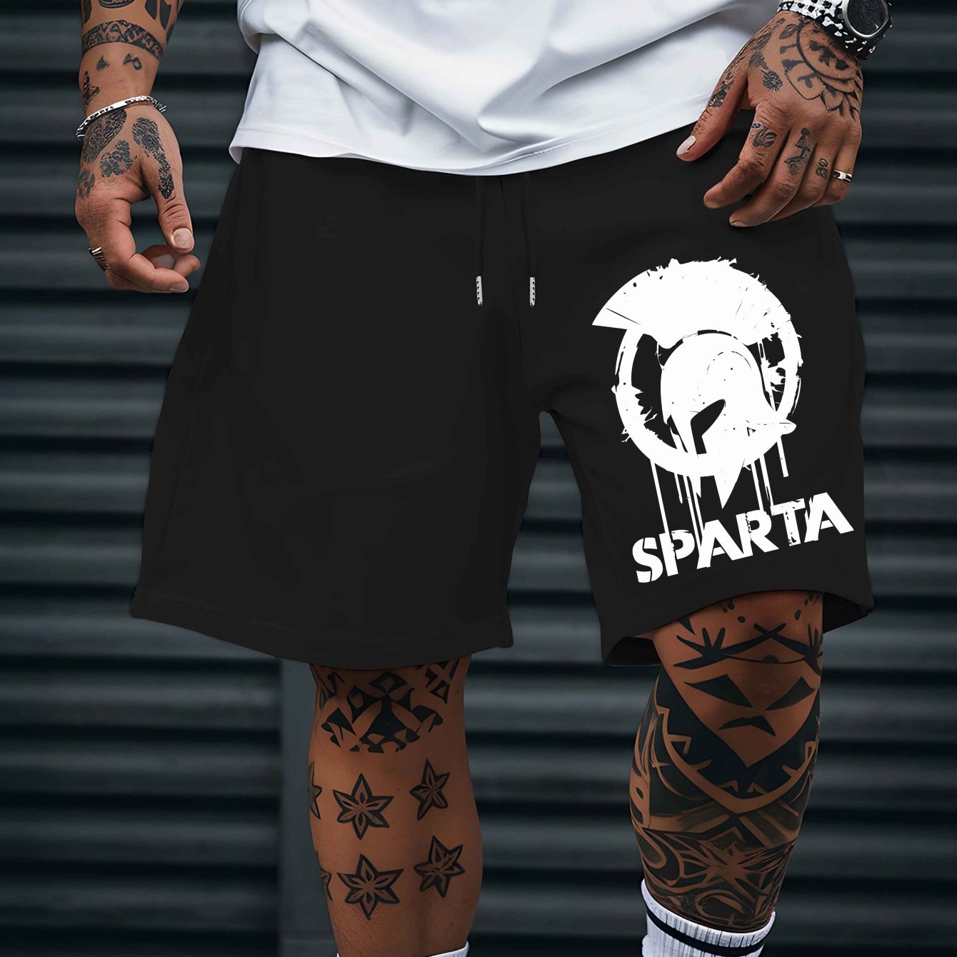TEMU Men's Relaxed-fit Shorts - Stylish 'spartan Warrior' Casual Attire With Comfortable Material, Plus Size