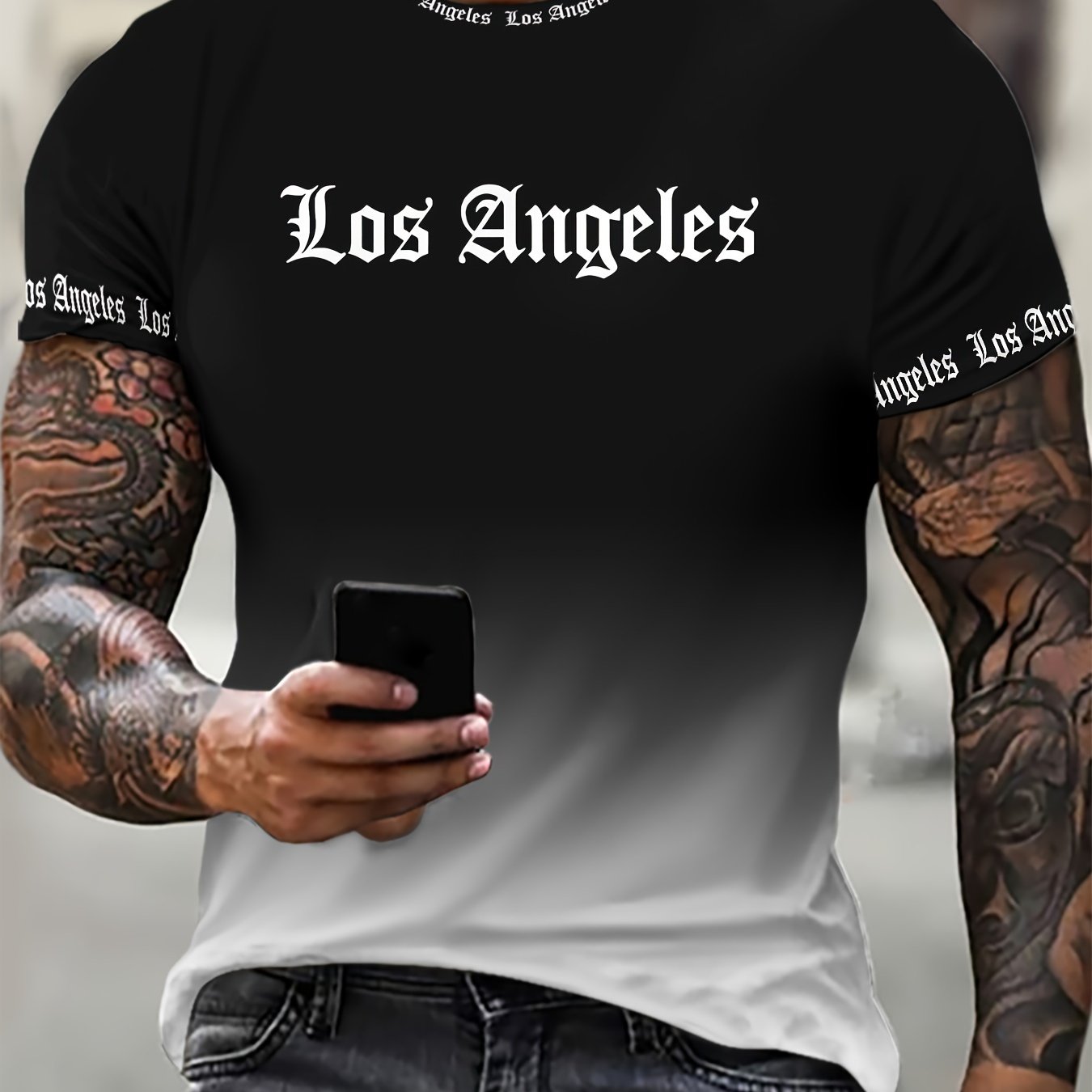 Image of Men's Fashion T-shirt With Letter Print, Comfortable Graphic Tee For Men, Summer Apparel For Men