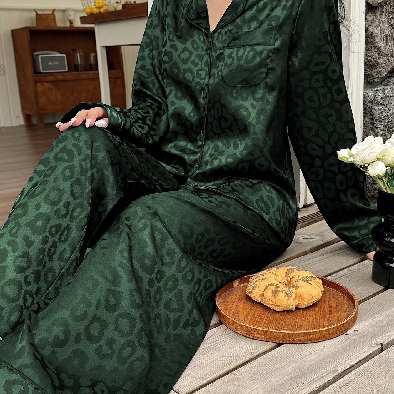 TEMU Pyjama d'un tenant à imprimé léopard de couleur unie pour /, Ensemble de détente décontracté et confortable pour femme