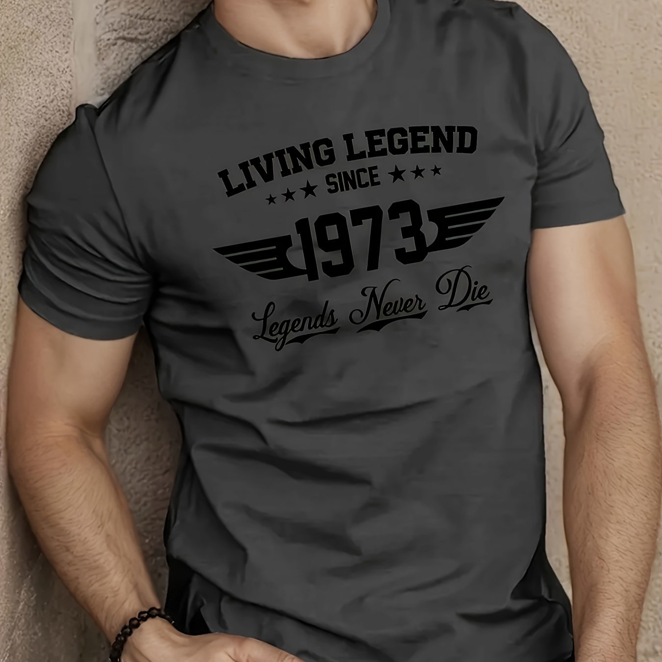 TEMU Men's 1973 Retro T-shirt - Vintage Breathable Polyester Crew Neck Tee With Suitable For & Gym, Machine Washable Regular Fit Casual Shirt For