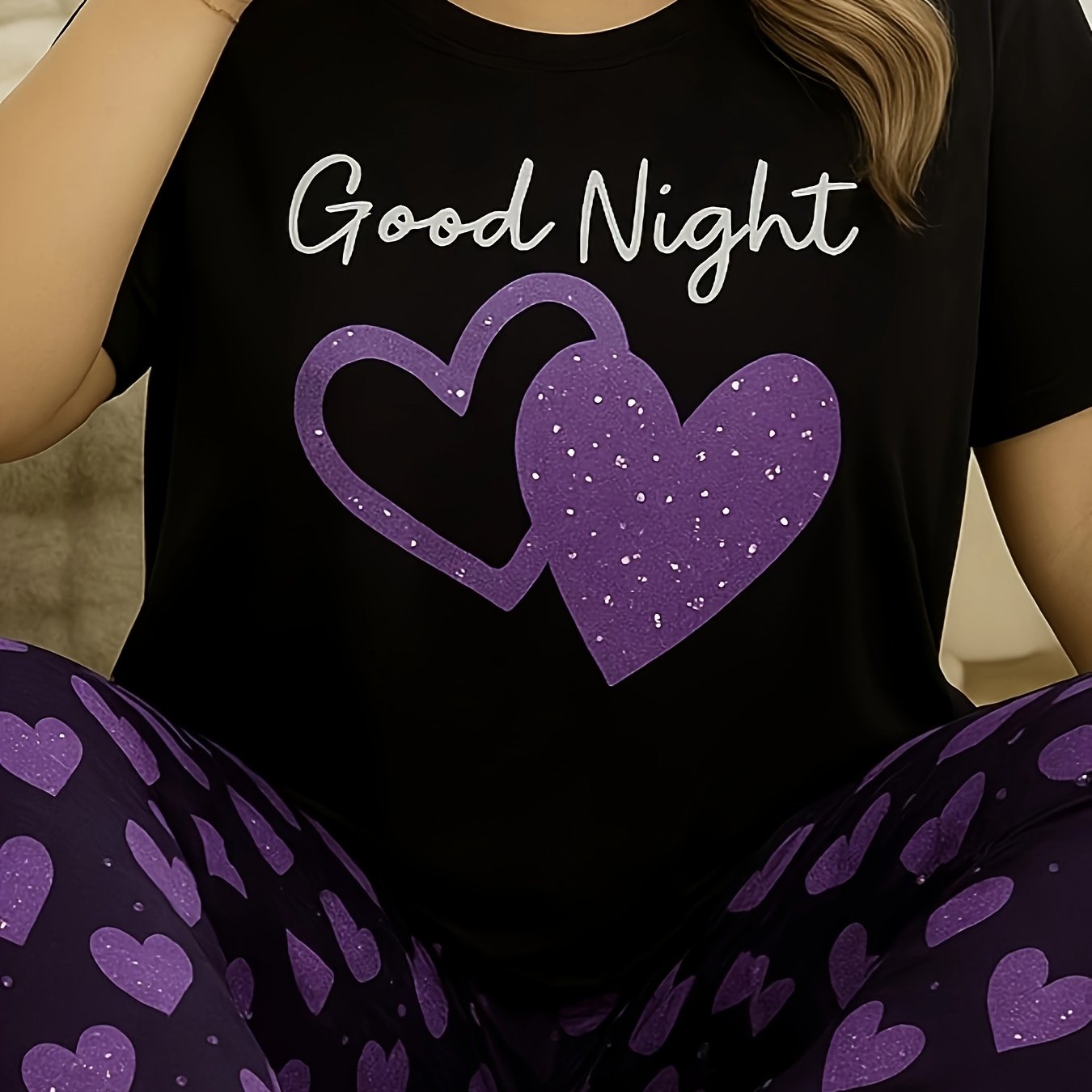 TEMU (only Top) Fashion Letter Anime 2d Flat Print Women's Round Neck Pure Short Sleeve T-shirt , Comfortable And Breathable, Suitable For Daily