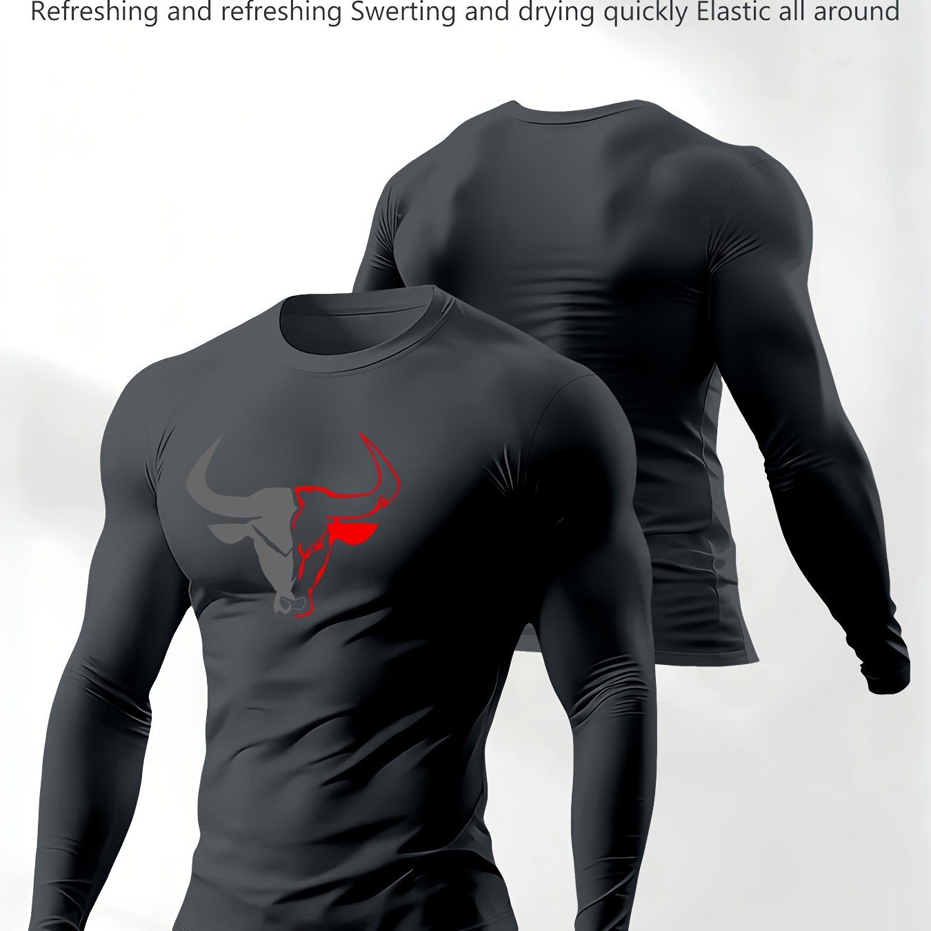 TEMU Men's Long-sleeve Print T-shirt, Regular Fit For Spring And Autumn, Suitable For Outdoor Sports And Casual Wear