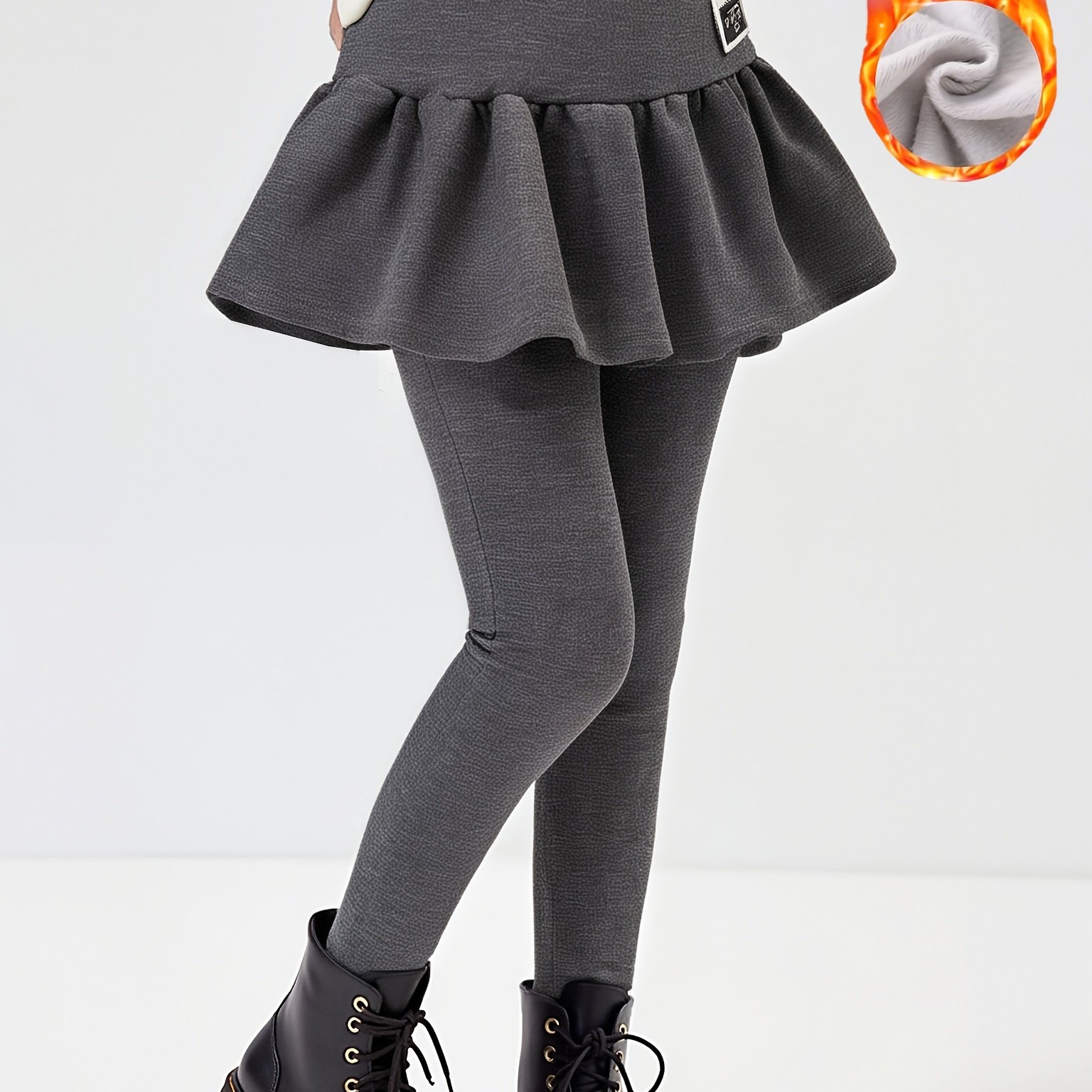 Image of Girls' Size 130-170 Autumn And Sporty "letter" Patch Fleece-lined Running Tennis Training Yoga Solid Color Skirt Pants