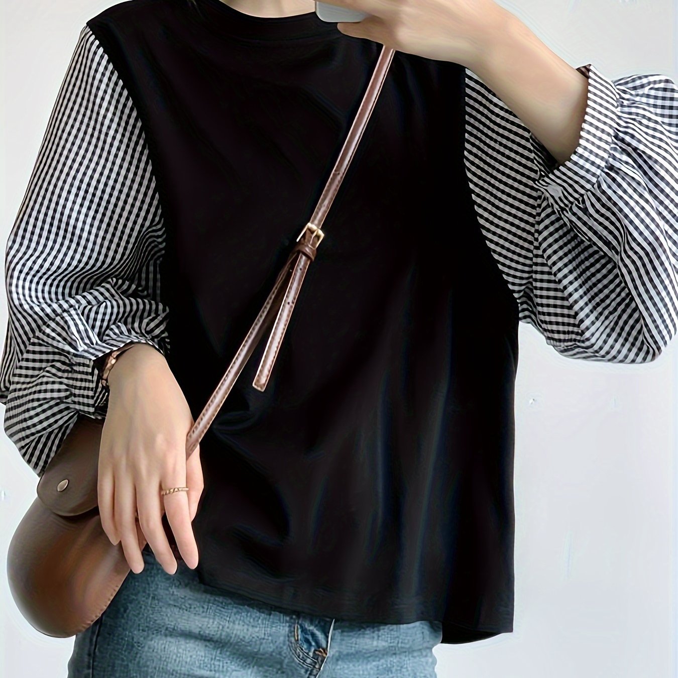 TEMU Women's Summer Blouse Shirt Long Sleeve T-shirt Blouse Interchangeable Tops Spring Autumn Loose Blouse Stylish Blouse Autumn Slimming Feel Round