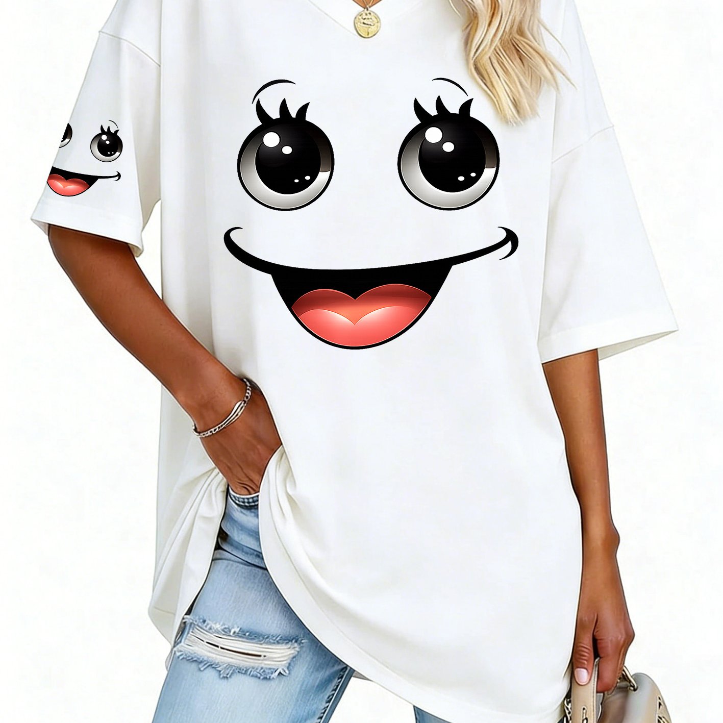TEMU Women S Fashion V Neck Tee Featuring Relaxed Drop Shoulders