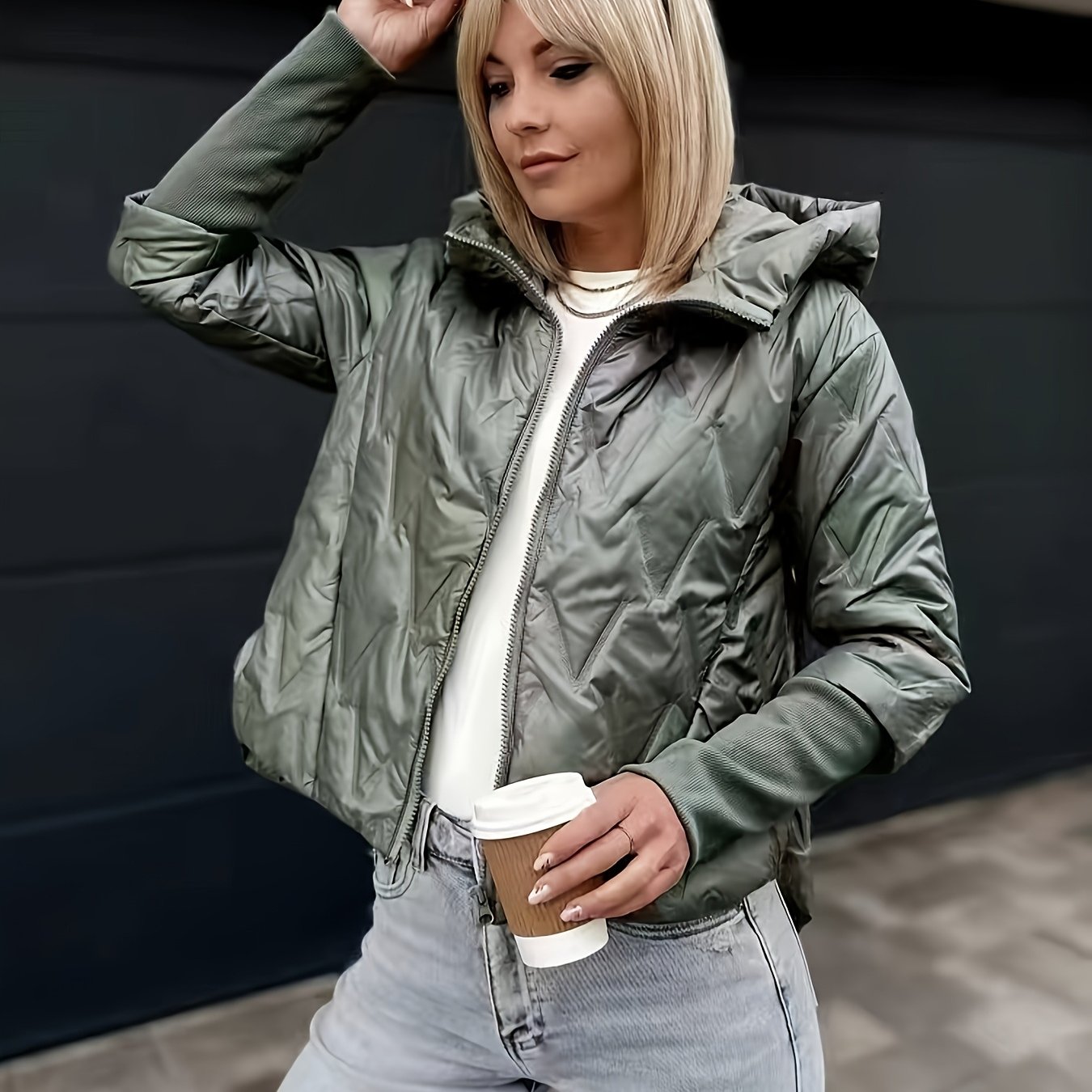 E-shop Europäische und amerikanische trendige Damen Kapuzenjacke mit Reißverschluss, lässig, warm