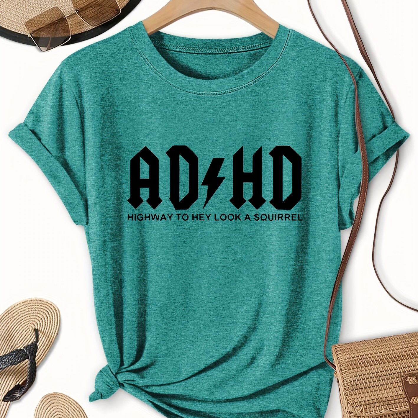 TEMU Single-pack Ad/hd Self-deprecation Theme Short Sleeve T-shirt For Women, "nothing Is " Print Round Neck Casual Sport T-shirt, Medium Stretch