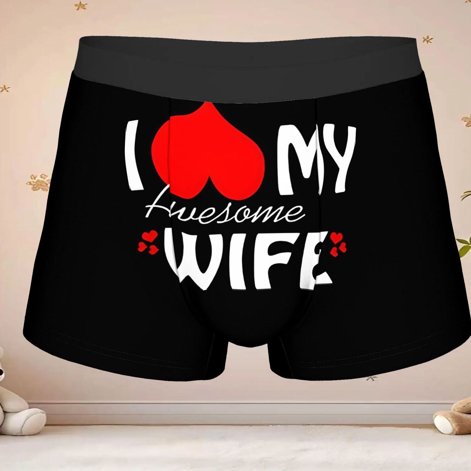 TEMU 1pc Funny "i Love My Awesome Wife" Underwear - Breathable Boxer Briefs With Elastic Waistband, Gift Suitable For Husband, Machine Washable Non-