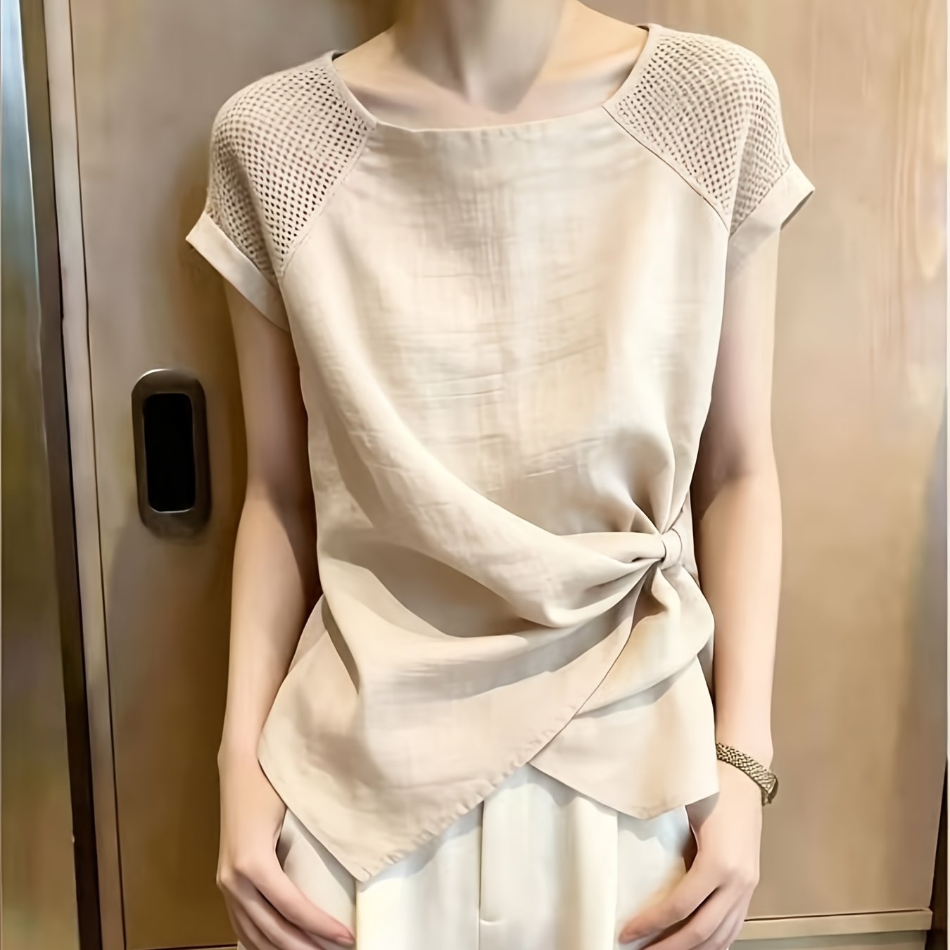 TEMU レディース 夏 新作デザインセンス ニッチ 半袖 不規則 シック 美しい シャツトップス 優美なレディ ト 通勤 万能