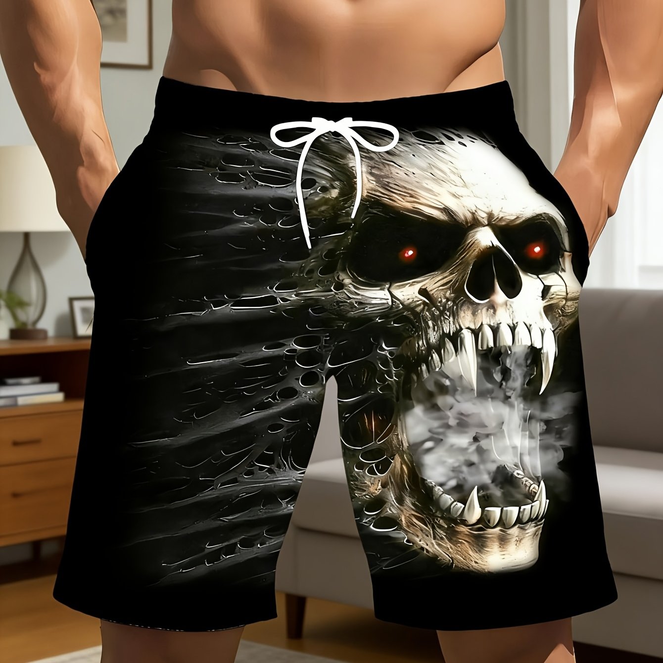 TEMU Mens Summer Simple Printed Striped Shorts Quick Dry Beach Wear Breathable Mesh Lining Elastic Waist Drawstring Casual