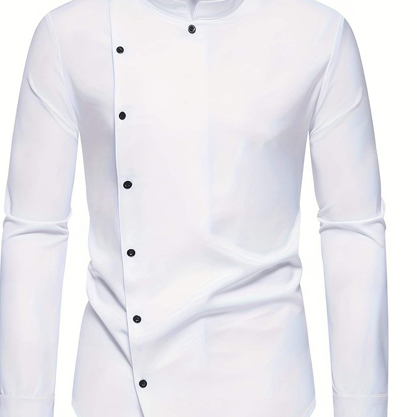 Unique Slanted Button Irregular Stand Collar Shirt