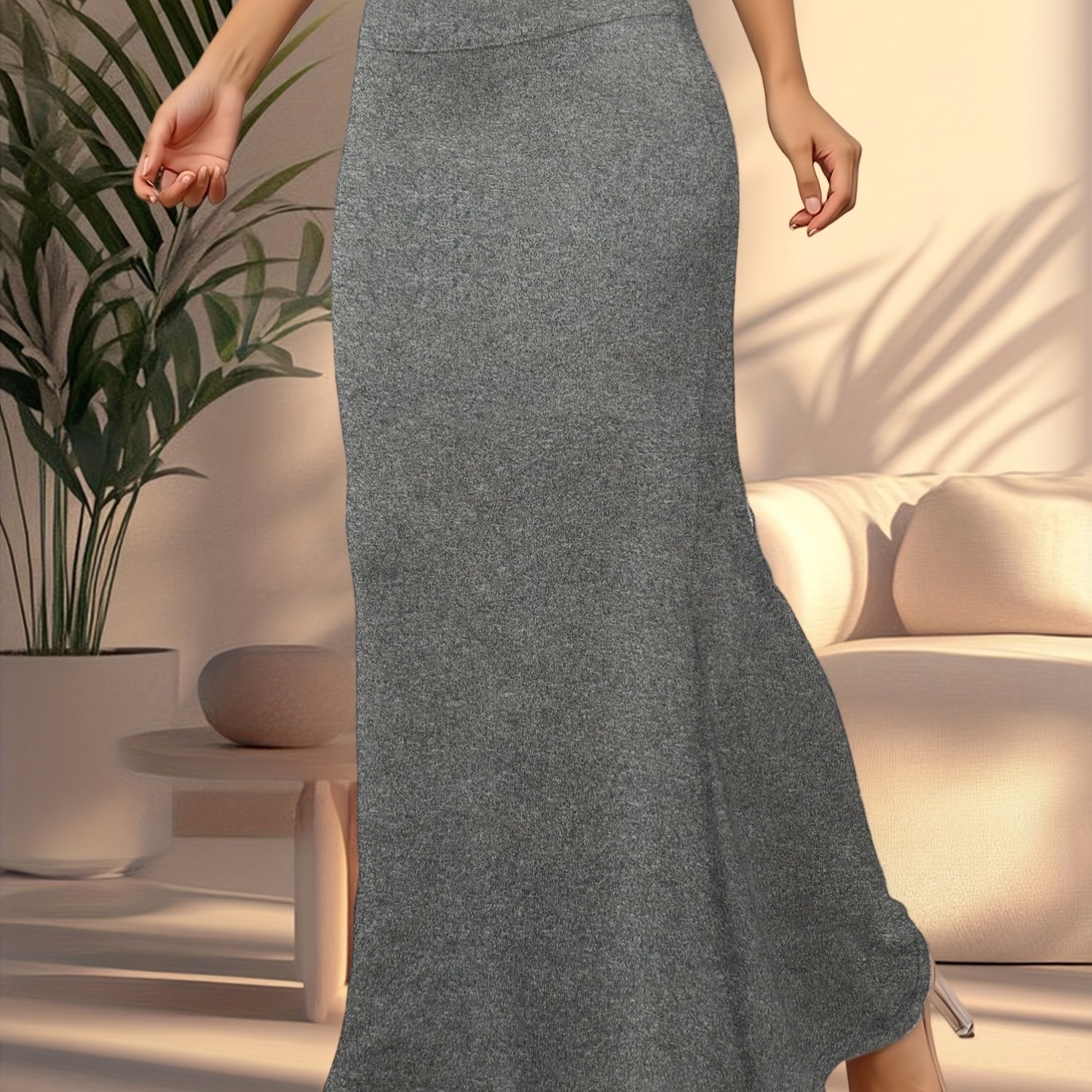 TEMU Vestido largo de color sólido para mujer, estilo retro, de talle , que adelgaza la cintura y el abdomen, estilo moderno para hermanas