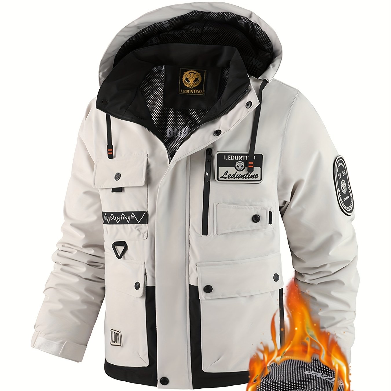 Image of Men's Autumn New Hooded Warm Coat | Casual Multi- Jacket With Detachable Hood And Zipper, Fiber, Regular Fit, Thick