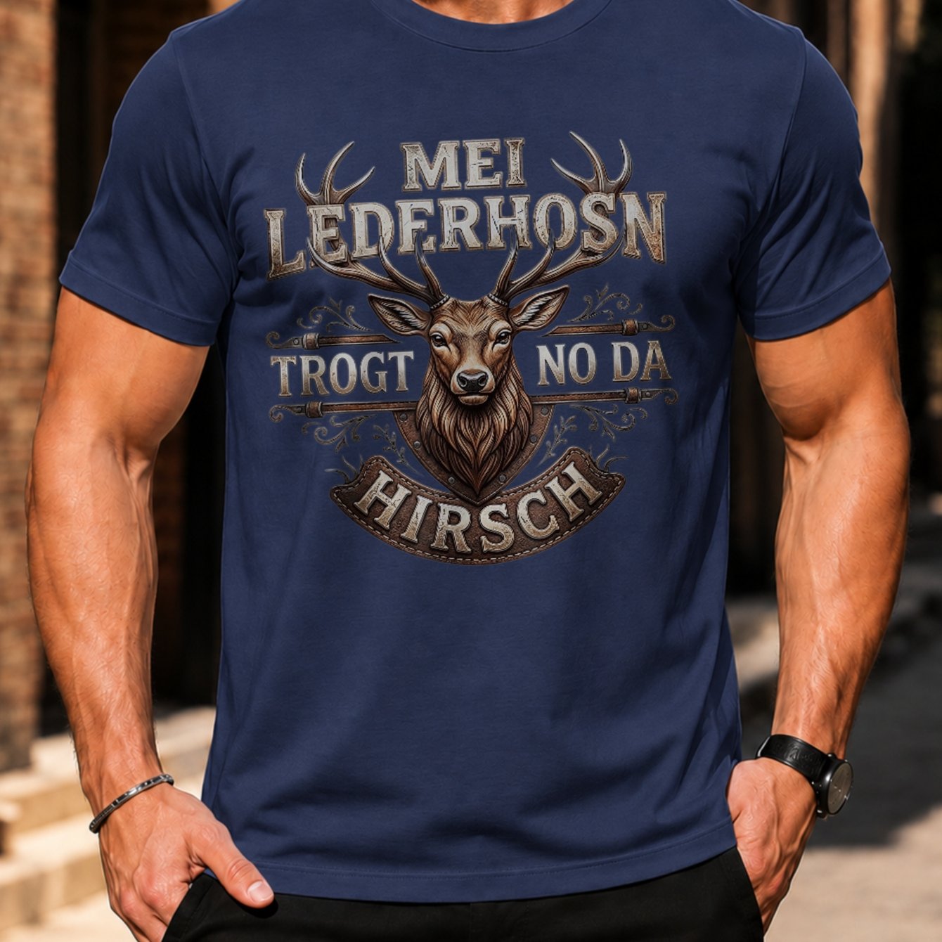 Men's German Themed T-shirt - Oktoberfest Deer & German Text Print, Cotton Loose Fit Round Neck Shirt Suitable For Oktoberfest, Outdoor Events, Wear, Gift For Him, Casual German Apparel