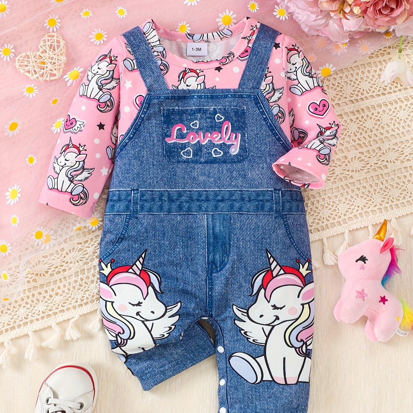 Image of 1 Cute Unicorn Pattern Bodysuit For Girls, Perfect For Outdoor, Newborn/toddler Necessities