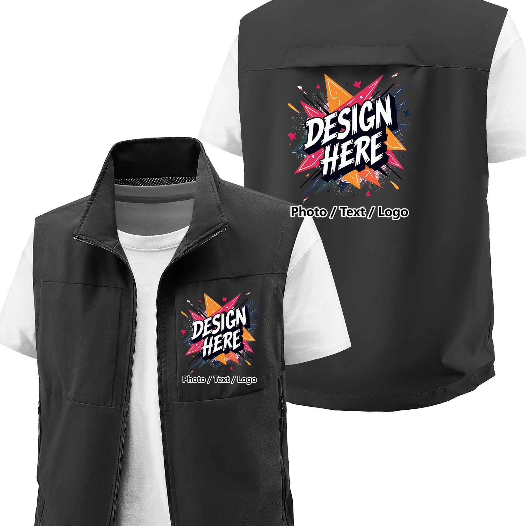 TEMU Custom Men's Vest, Spring Summer Fashion Outdoor Vest Multi- Photography Leisure Sleeveless Jacket, Solid Color Collar Utility Vest Workwear,