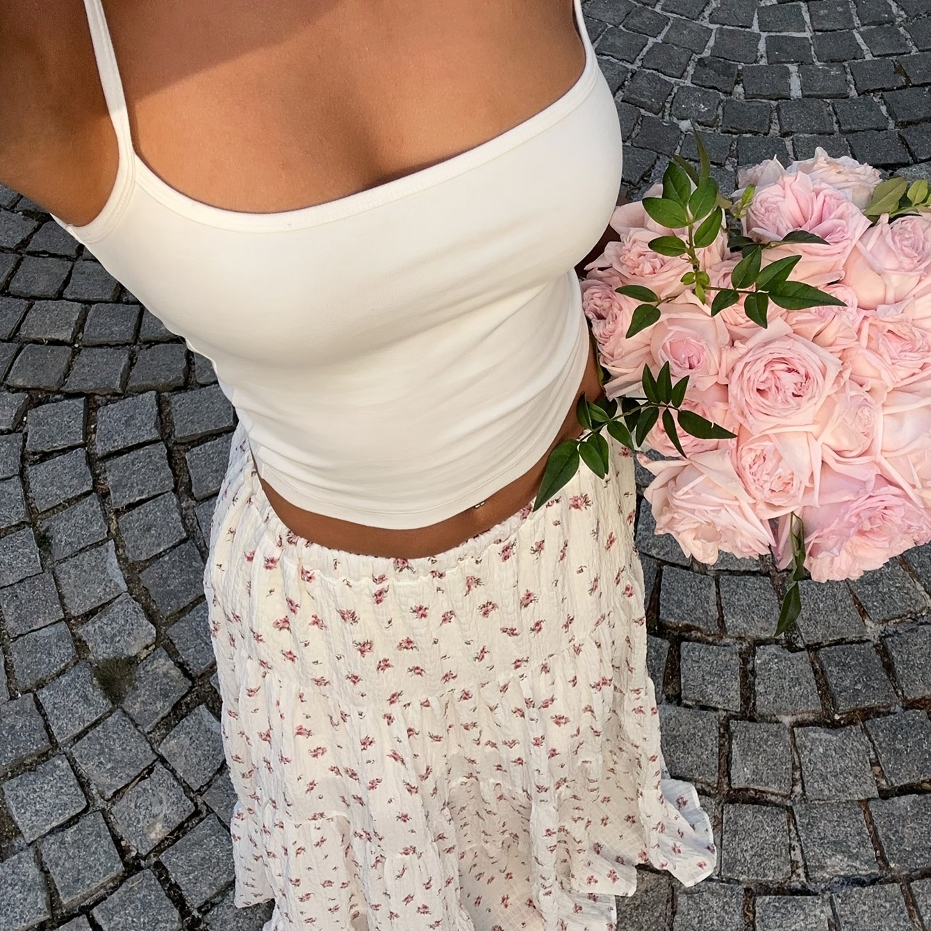 Image of Women's Spring Summer Stretch Waist Floral Print Design Ladies Elegant Casual A-line Skirt