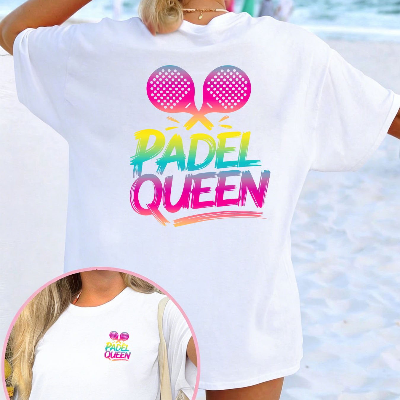 TEMU Ladies' Casual Sports T-shirt | Crew Neck, Short Sleeve, High Stretch Fabric, "padel Queen" Double-sided Print, Fashionable Loose Fit, Suitable