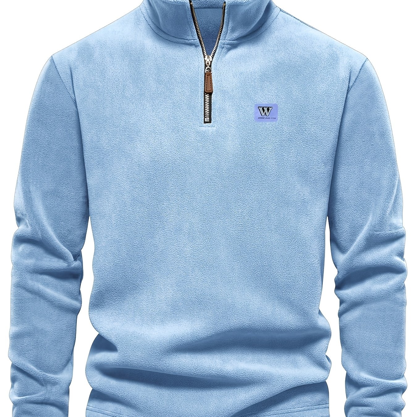 TEMU Soft Warm Sky Blue Fleece Half-zip Sweater, American Easy Style Fall Winter Cozy And Durable