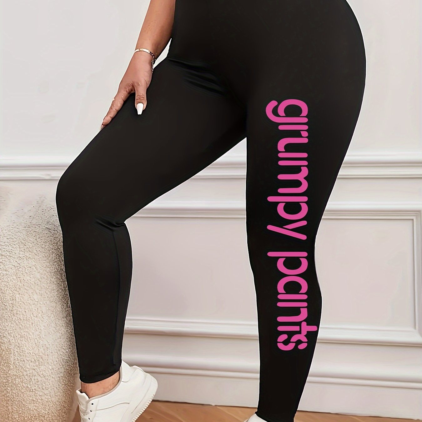 TEMU Plus Size - Plus Size - Halloween Print Leggings, High-waisted Tight Casual Leggings, Women's Clothing