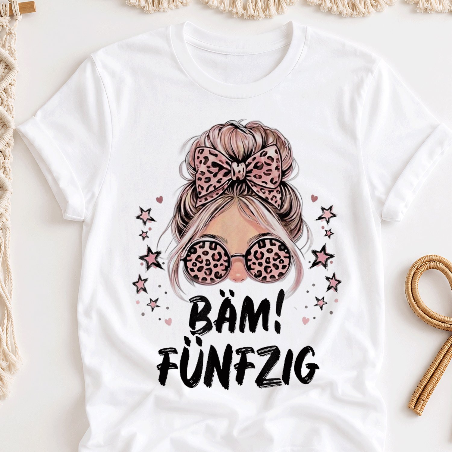 Image of 50th Birthday Messy Bun Bam! Fifty T-shirt Overseas Printing Y2k Oversized Unisex T-shirt For Men Women Retro 2000s Streetwear Baggy Graphic Tee