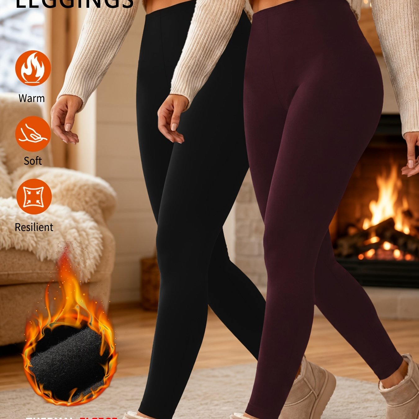 TEMU 2-pack Women' Soft Thermal Fleece-lined High-waist Leggings, For And Casual Winter Wear