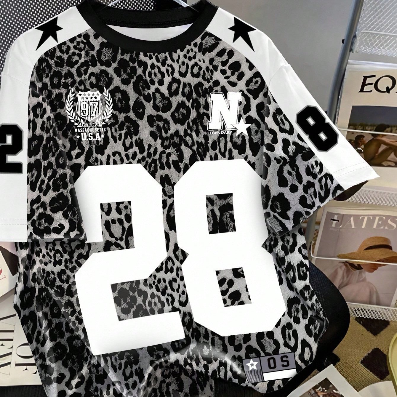 TEMU 's Trendy Crew Neck T-shirt | Fashion- -garde Printed Street Style " Leopard 28" T-shirt, Ultra-comfortable And Lightweight, Moisture-wicking,